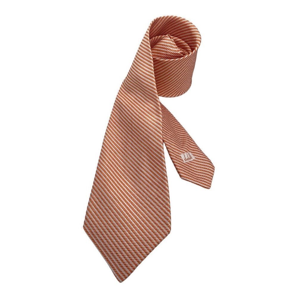 DUNHILL Orange Striped Luxury Designer Silk Tie Made In England W: 3.75" EX COND